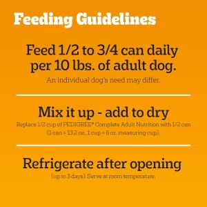 Recommended daily feeding guide for Pedigree adult canned wet dog food